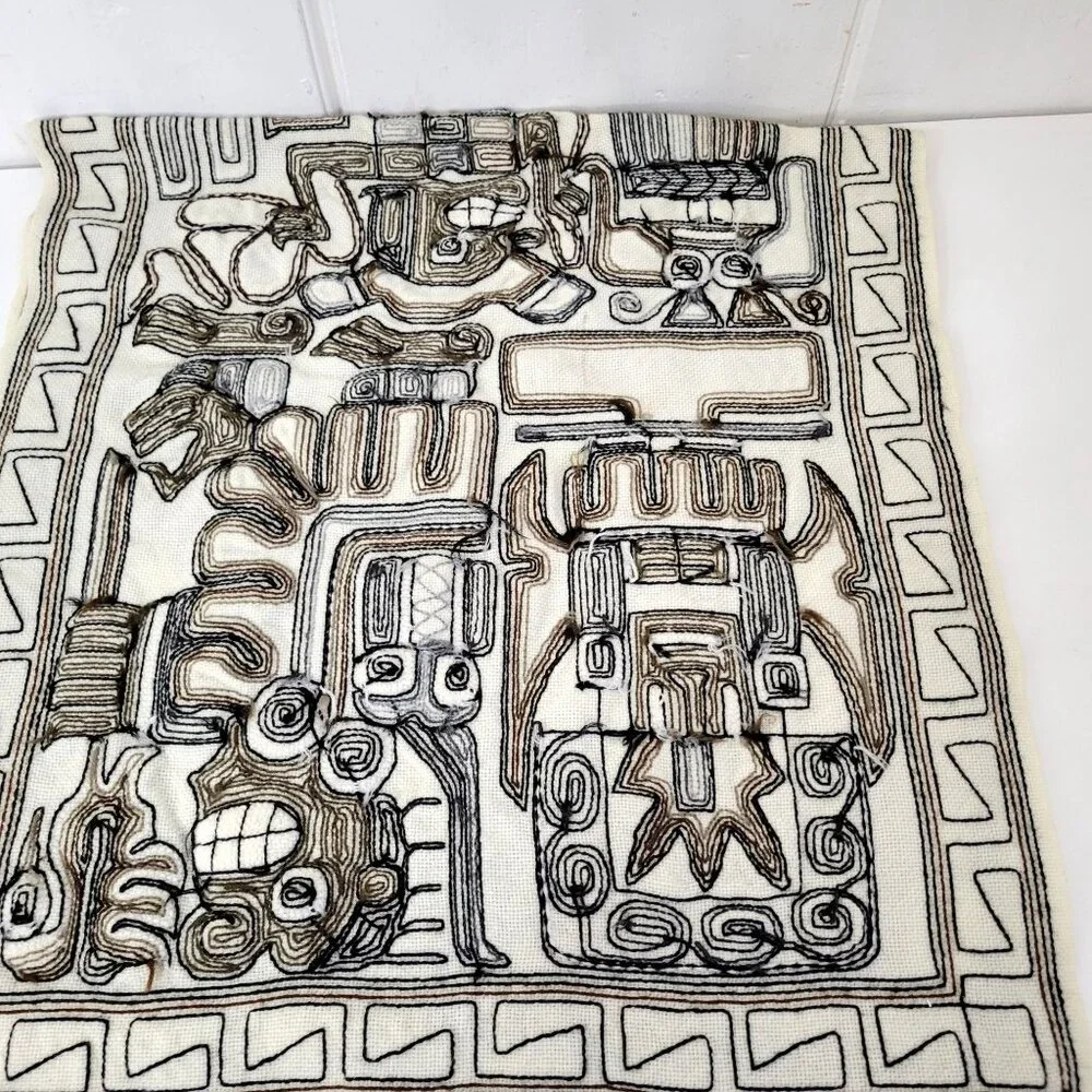 Handmade Peruvian Aztec Mayan Boho Folk Art Woven Wall Hanging Neutral Tones